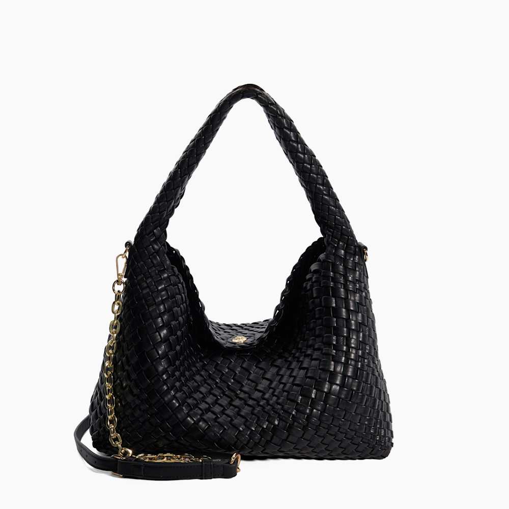 Deliberate Black, Woven Shoulder Bag | Dune London